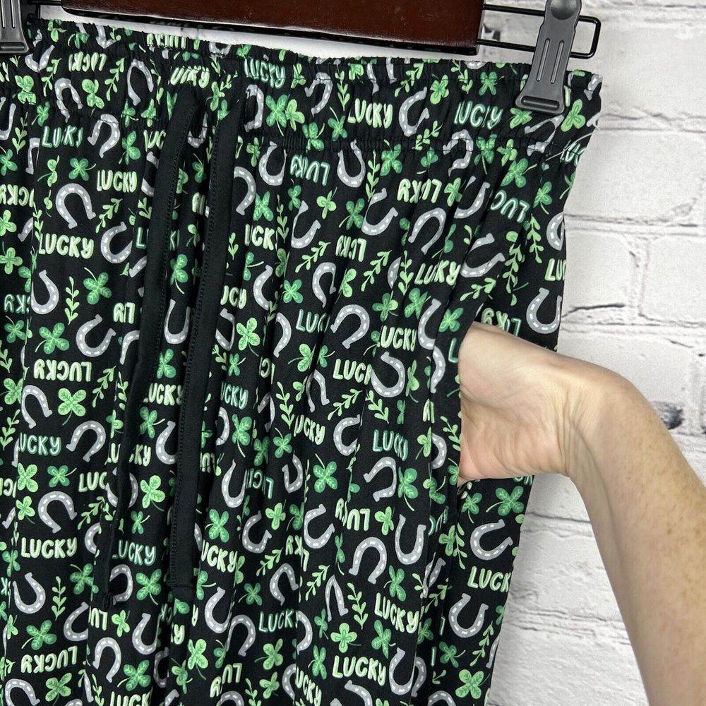 Nightzone St Patrick's Day Green Lucky Clover Horseshoe Unisex Pajama Pants Sz S - Picture 3 of 9